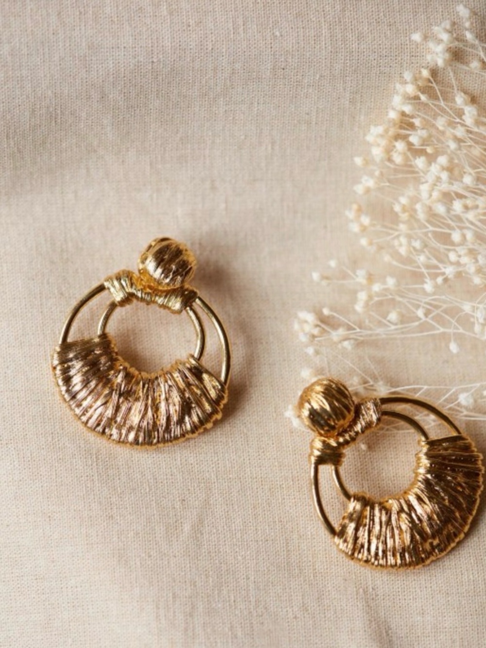 Sézane Gold Textured Hoop Earrings